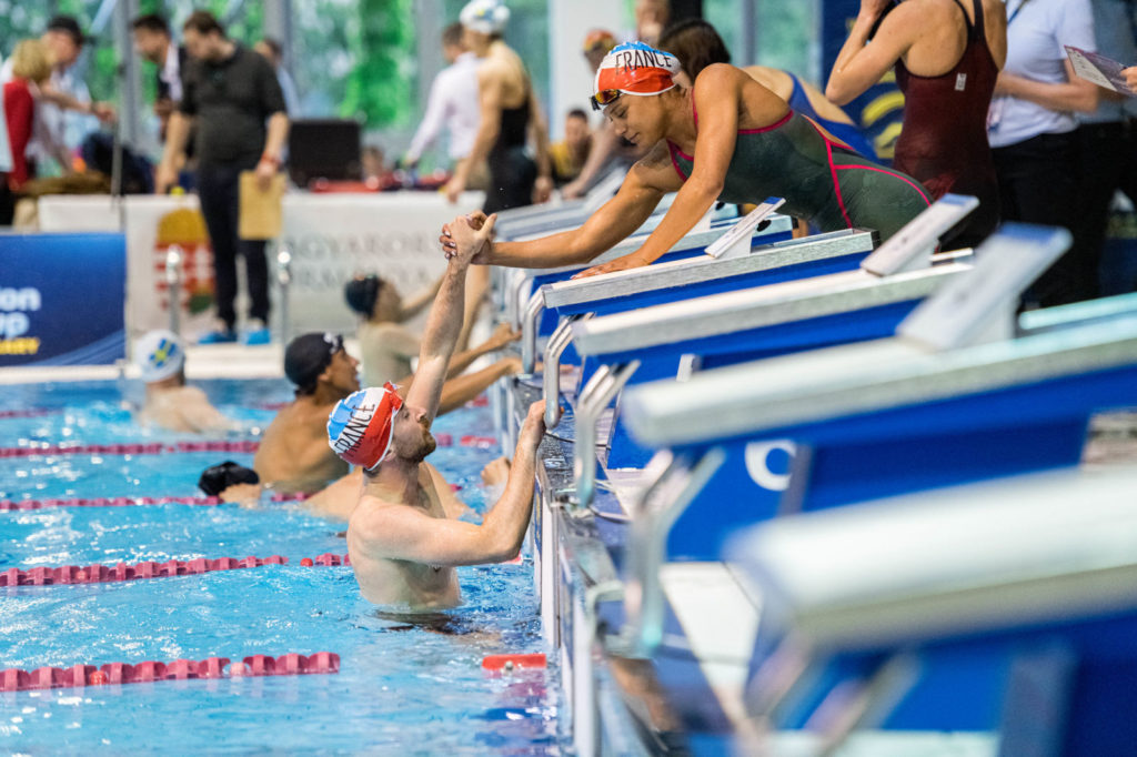 Jean-Baptiste Mourcia dans l'épreuve du relais mixte à Budapest