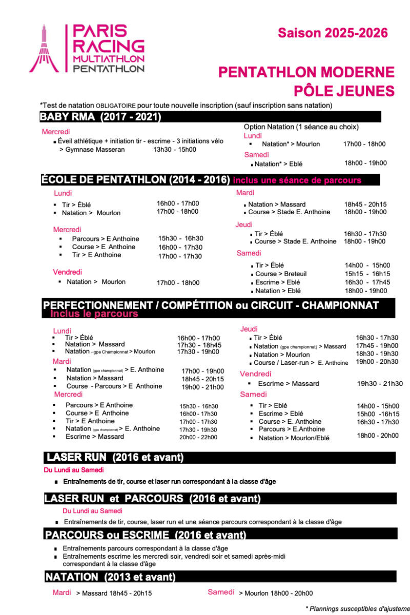 Inscription Paris RMA 2025-2026